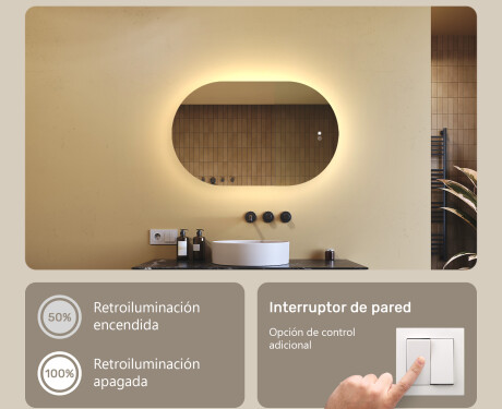 Espejo de baño iluminado, bicolor, interruptor táctil, alfombrilla calefactable #4