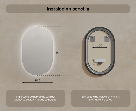 Espejo ovalado baño con luz 50x80cm con luz LED fría de 7000K, luz cálida de 3000K o luz neutra de 4500K #7