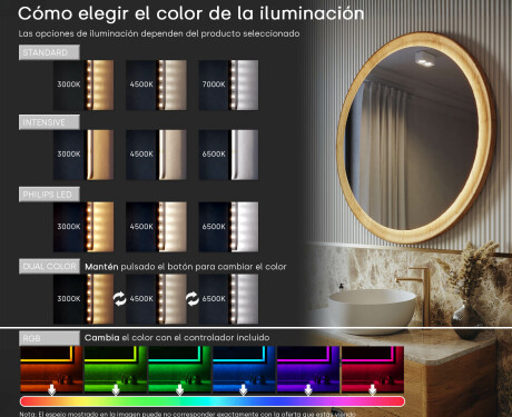 Espejo redondeado en marco de roble con iluminación LED #5
