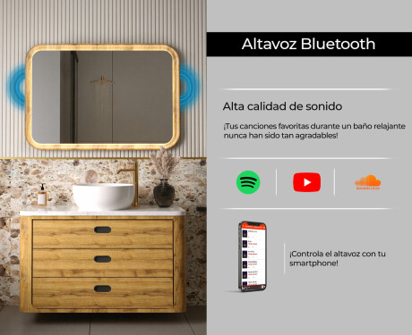 Espejo redondeado en marco de roble con iluminación LED #7