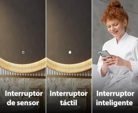 Espejo redondeado en marco de roble con iluminación LED #8