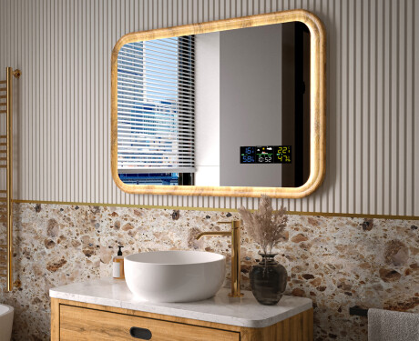 Espejo redondeado en marco de roble con iluminación LED #9