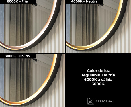 Espejo redondo con marco de metal y luz LED #3