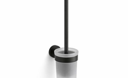 CLASSIC: cepillo de baño para colgar / recipiente de cristal mate / negro mate