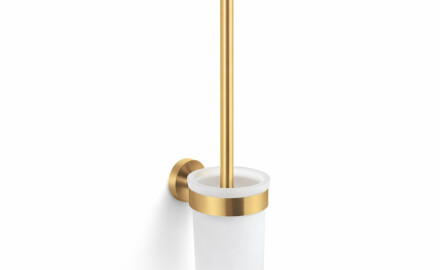 CLASSIC: cepillo de baño para colgar / recipiente de cristal mate / dorado cepillado