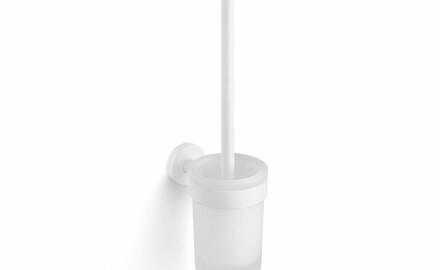 CLASSIC: cepillo de baño para colgar / recipiente de cristal mate / blanco mate