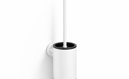 CLASSIC: cepillo de baño bajo para colgar / recipiente metálico, recambio de plástico / blanco mate