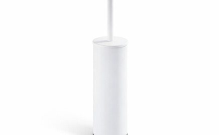 CLASSIC: cepillo de baño alto independiente / recipiente metálico, recambio de plástico / blanco mate