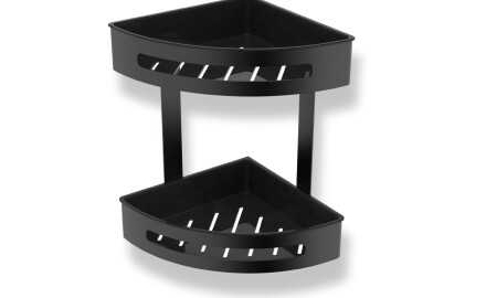 Cesta doble de esquina / negro mate / cestas interiores de plástico negras