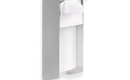 Dosificador de líquido desinfectante de 0,5 l con pulsador accionable con el codo / Aluminio mate