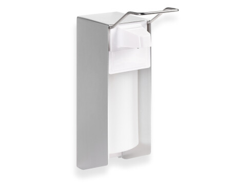 Dosificador de líquido desinfectante de 0,5 l con pulsador accionable con el codo / Aluminio mate