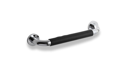 Barra de apoyo para baño de Ø25, recta, 30 / con recubrimiento antideslizante negro / cromada