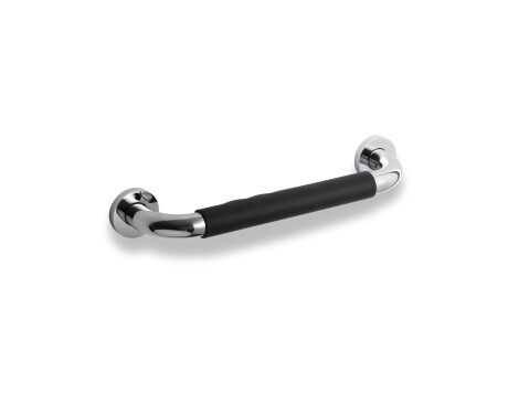Barra de apoyo para baño de Ø25, recta, 30 / con recubrimiento antideslizante negro / cromada