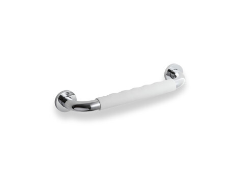 Barra de apoyo para baño de Ø25, recta, 30 / con empuñadura antideslizante blanca / cromada