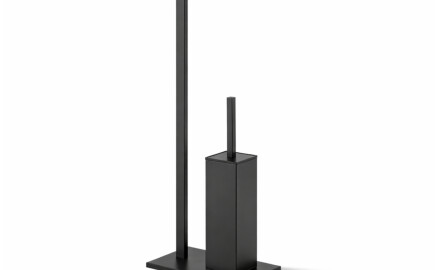 Soporte para papel higiénico y escobilla de baño / perfil y base rectangulares / negro mate