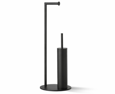 Soporte para papel higiénico y escobilla de baño / perfil y base redondos / negro mate