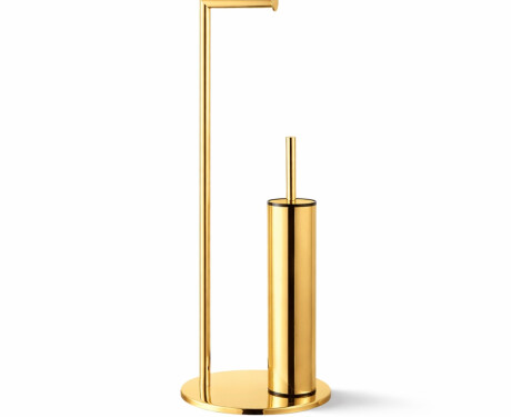 Soporte para papel higiénico y escobilla de baño / perfil y base redondos / dorado brillante