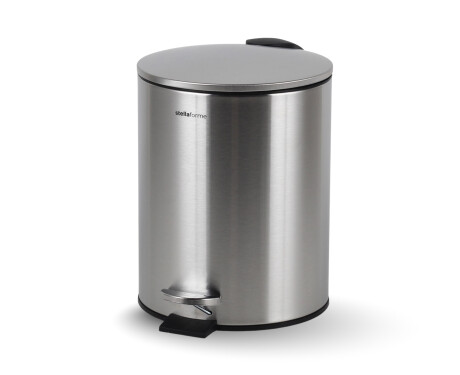 Cubo de basura con pedal BUDGET redondo de 5 L, cierre suave / acero inoxidable satinado
