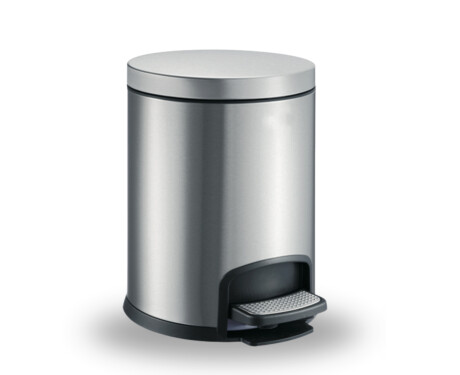 Cubo con pedal PREMIUM redondo de 5 L, cierre suave / acero inoxidable satinado