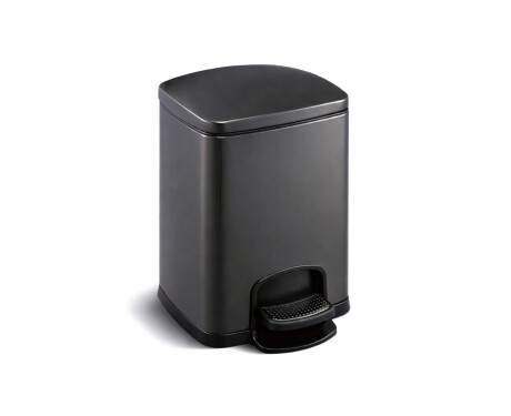 Cubo con pedal PREMIUM rectangular de 5 L, cierre suave / negro mate