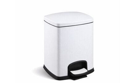 Cubo de basura con pedal PREMIUM rectangular de 5 L, cierre suave / blanco