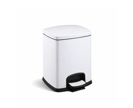 Cubo de basura con pedal PREMIUM rectangular de 5 L, cierre suave / blanco