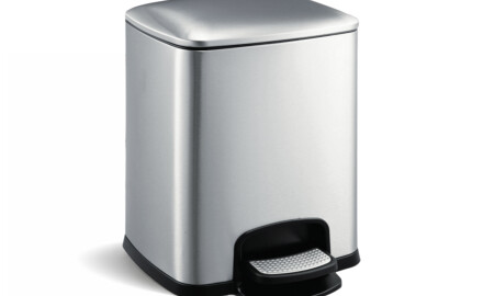 Cubo de basura con pedal PREMIUM rectangular de 8 L, cierre suave / acero inoxidable satinado