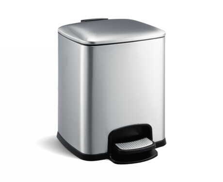 Cubo de basura con pedal PREMIUM rectangular de 8 L, cierre suave / acero inoxidable satinado