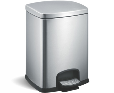 Cubo con pedal PREMIUM rectangular de 12 L, cierre suave / acero inoxidable satinado