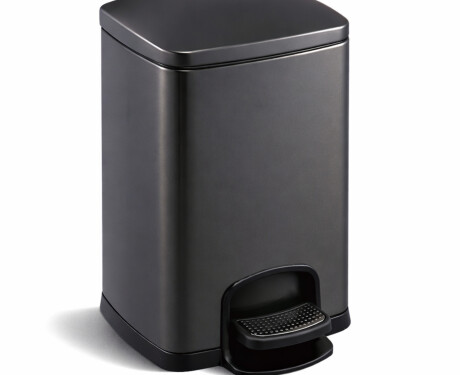 Cubo de basura con pedal PREMIUM rectangular de 20 L, cierre suave / negro mate