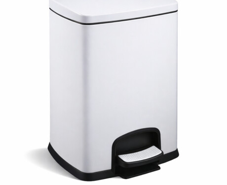 Cubo de basura con pedal PREMIUM rectangular de 20 L, cierre suave / blanco