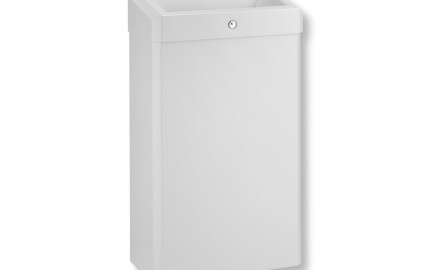Cubo de basura de 30 L con tapa abierta, serie R1 / acero inoxidable blanco mate
