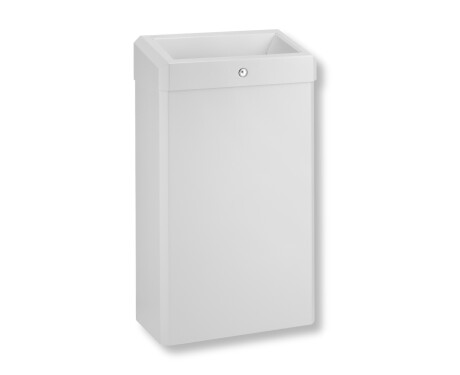 Cubo de basura de 30 L con tapa abierta, serie R1 / acero inoxidable blanco mate