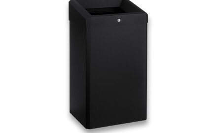 Cubo de basura de 49 L con tapa abierta, serie R1 / acero inoxidable negro mate