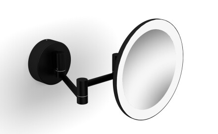 Espejo de maquillaje con aumento de 3x, redondo, con iluminación LED de luz cálida/fría, abatible, con doble brazo articulado / negro mate