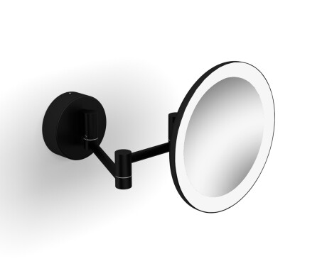 Espejo de maquillaje con aumento de 3x, redondo, con iluminación LED de luz cálida/fría, abatible, con doble brazo articulado / negro mate