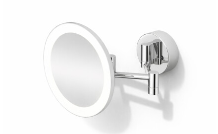 Espejo de maquillaje con aumento de 3x, redondo, con iluminación LED, regulación continua del color de la luz, abatible, doble brazo articulado / cromado