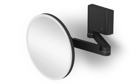 Espejo de maquillaje con aumento de 5x, redondo, con iluminación LED, regulación continua del color de la luz, abatible, doble brazo articulado / negro mate