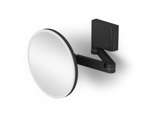 Espejo de maquillaje con aumento de 5x, redondo, con iluminación LED, regulación continua del color de la luz, abatible, doble brazo articulado / negro mate