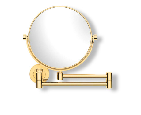 Espejo de maquillaje  recto / aumento de 3x, redondo, abatible, con doble brazo articulado / dorado brillante