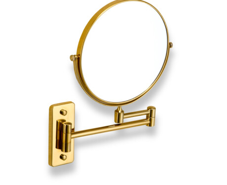 Espejo de maquillaje  recto / aumento de 3x, redondo, abatible, con doble brazo articulado / dorado brillante