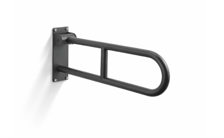 Barra de apoyo para personas con discapacidad, Ø32, curvada y abatible, modelo STANDARD - 60 cm / acero inoxidable, negro mate
