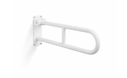 Barra de apoyo para personas con discapacidad, Ø32, curvada y abatible, modelo STANDARD - 60 cm / acero inoxidable, blanco mate