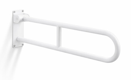 Barra de apoyo para personas con discapacidad, Ø32, curvada y abatible, modelo STANDARD - 80 cm / acero inoxidable, blanco mate