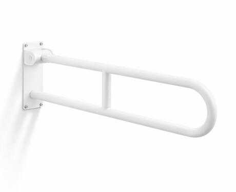 Barra de apoyo para personas con discapacidad, Ø32, curvada y abatible, modelo STANDARD - 80 cm / acero inoxidable, blanco mate