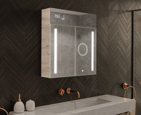 Armario de baño con espejo LED L02 Emily 66,5 x 72 cm en color Roble Oslo