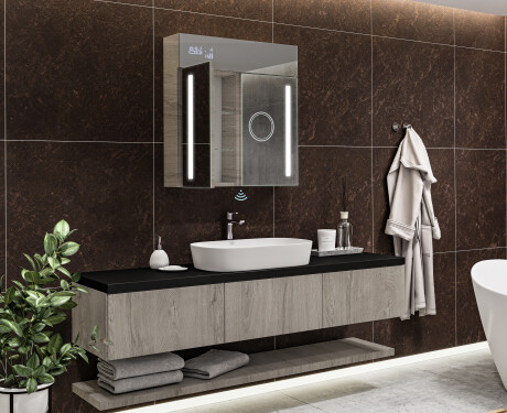 Armario de baño con espejo LED L02 Emily 66,5 x 72 cm en color Roble Oslo #11