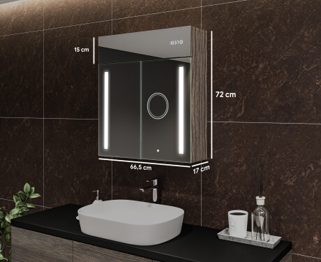 Armario de baño con espejo LED L02 Emily 66,5 x 72 cm en color Roble Oslo #2