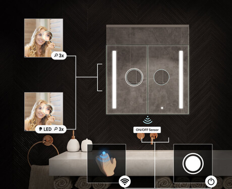 Armario de baño con espejo LED L02 Emily 66,5 x 72 cm en color Roble Oslo #5