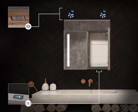 Armario de baño con espejo LED L02 Emily 66,5 x 72 cm en color Roble Oslo #6